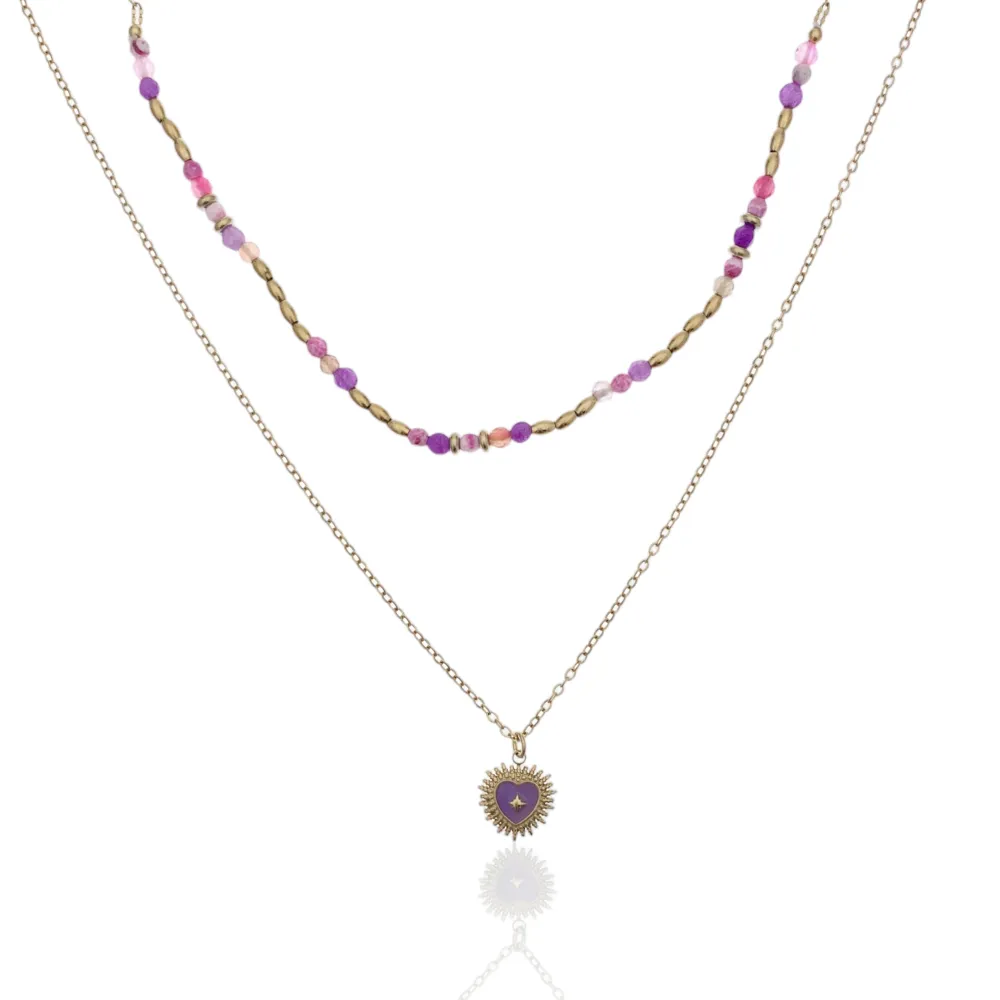 Doppio con Sacro Cuore-Collana Corta in Acciaio - CAC-732-25