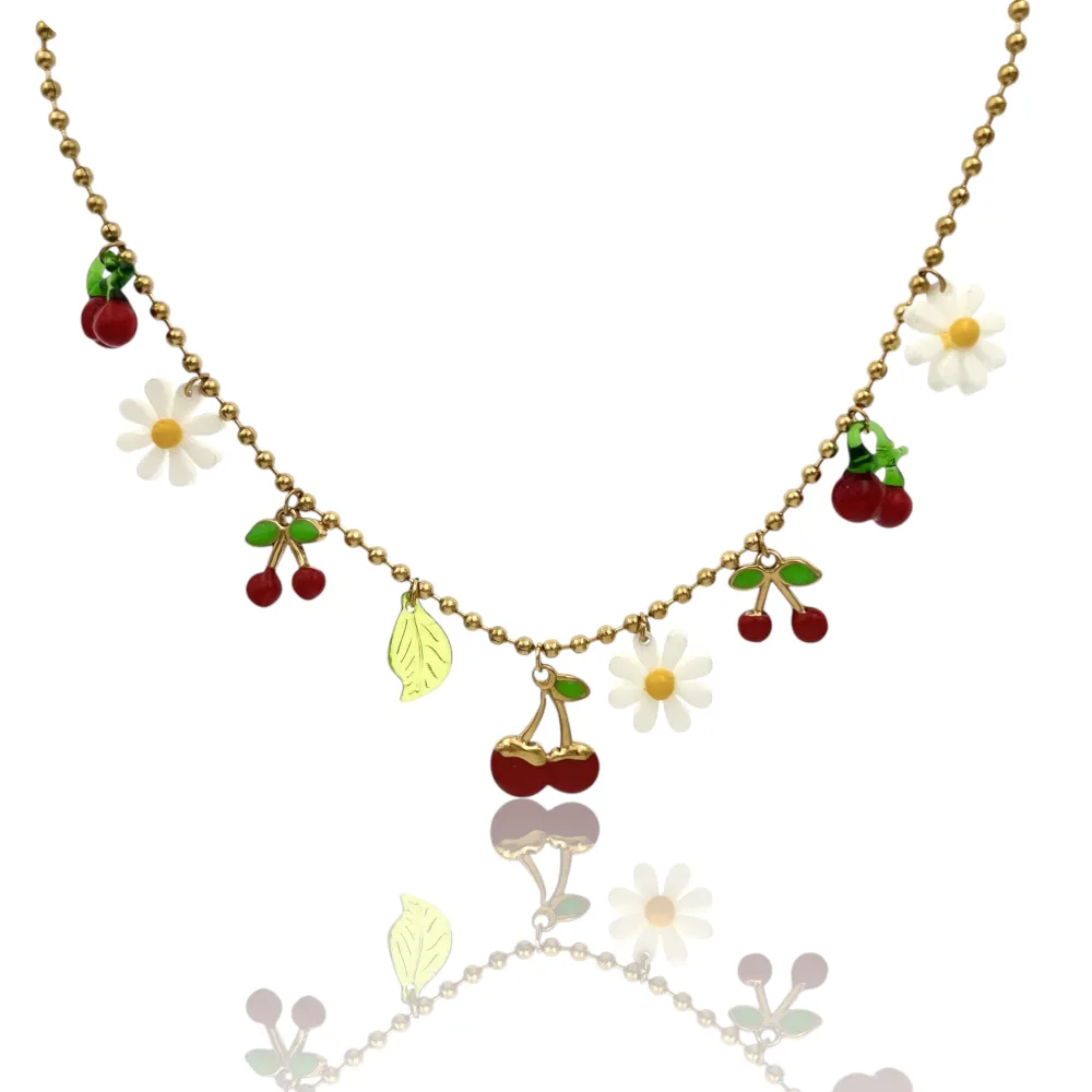 Ciliegia  Margherita -Collana Corta in Acciaio - CAC-732-384