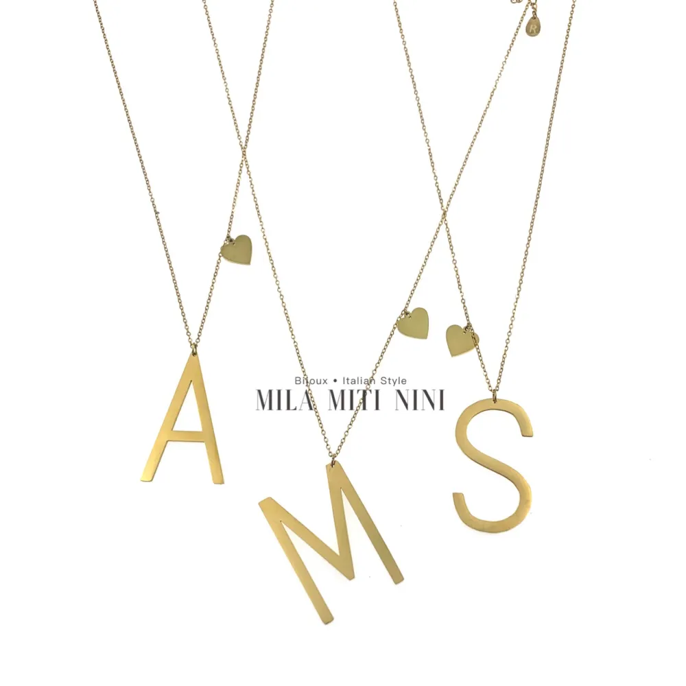 CAL413-1543-Iniziale ORO GIALLO-Collana Lunga in Acciaio - CAL413-1543-Iniziale ORO GIALLO-Collana Lunga in Acciaio