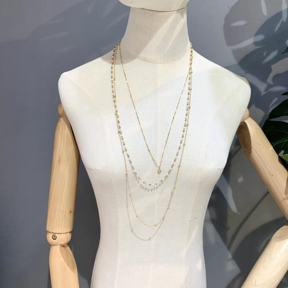 Multifili Lunghi con Perla-Collana Lunga in Acciaio - CAL-413-2224