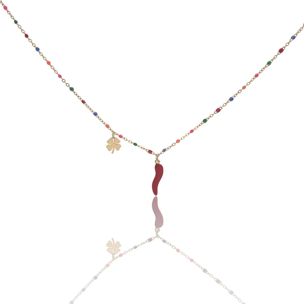 Cornino con Quadrifoglio-24pz Collane in Acciaio - CPA-103-AA3967N 24