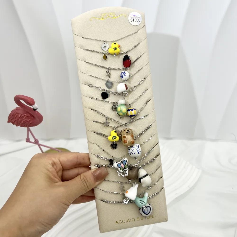 Mix Soggetti Ceramica -12pz Collane Corte in Acciaio - CPA-765-61