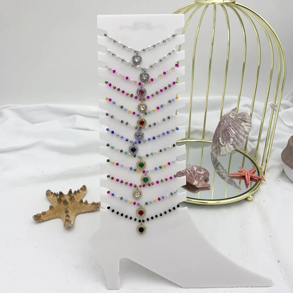 Cristalli con Cuore Pendente-12pz Misti Cavigliere in Acciaio - KPA-103-AA843B