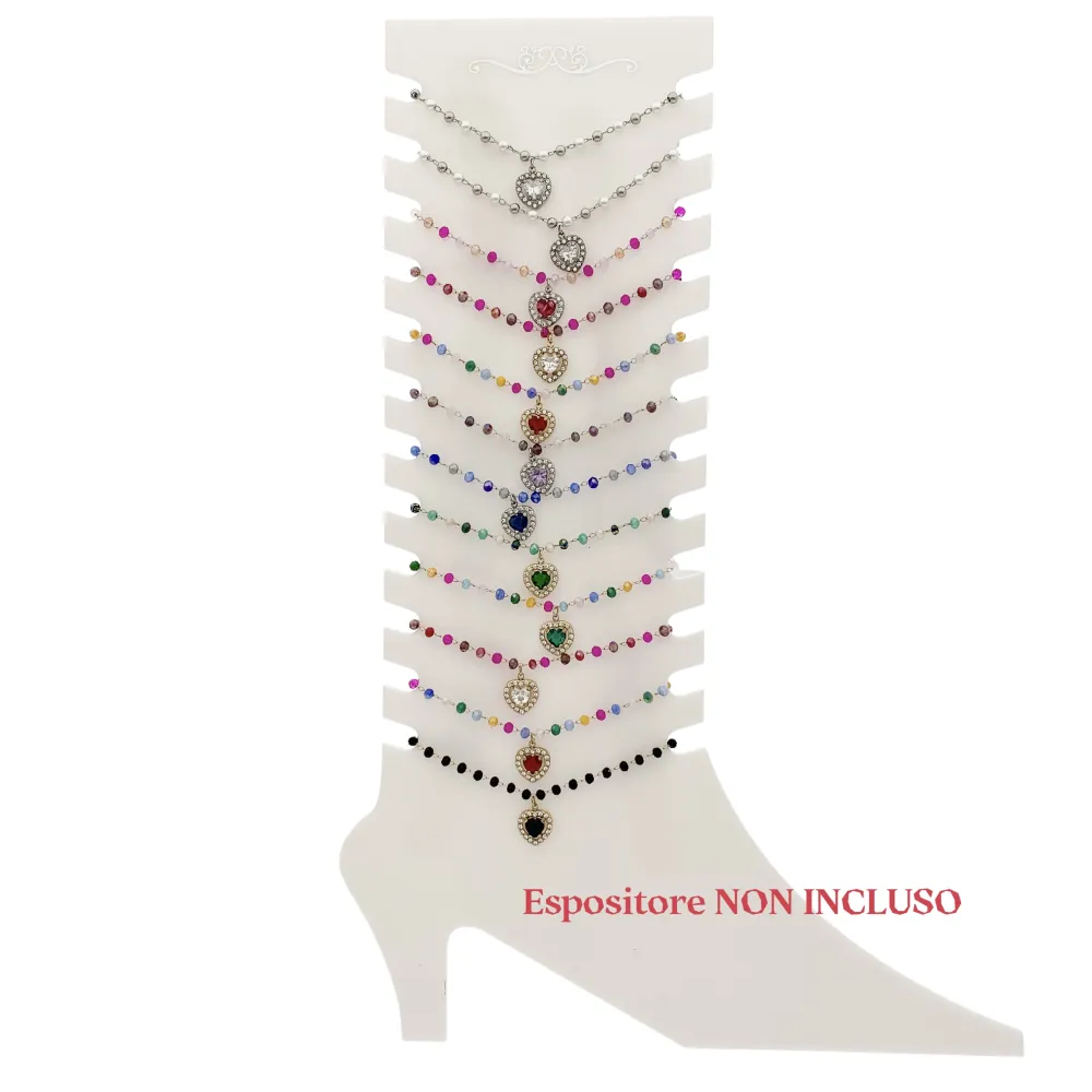 Cristalli con Cuore Pendente-12pz Misti Cavigliere in Acciaio - KPA-103-AA843B