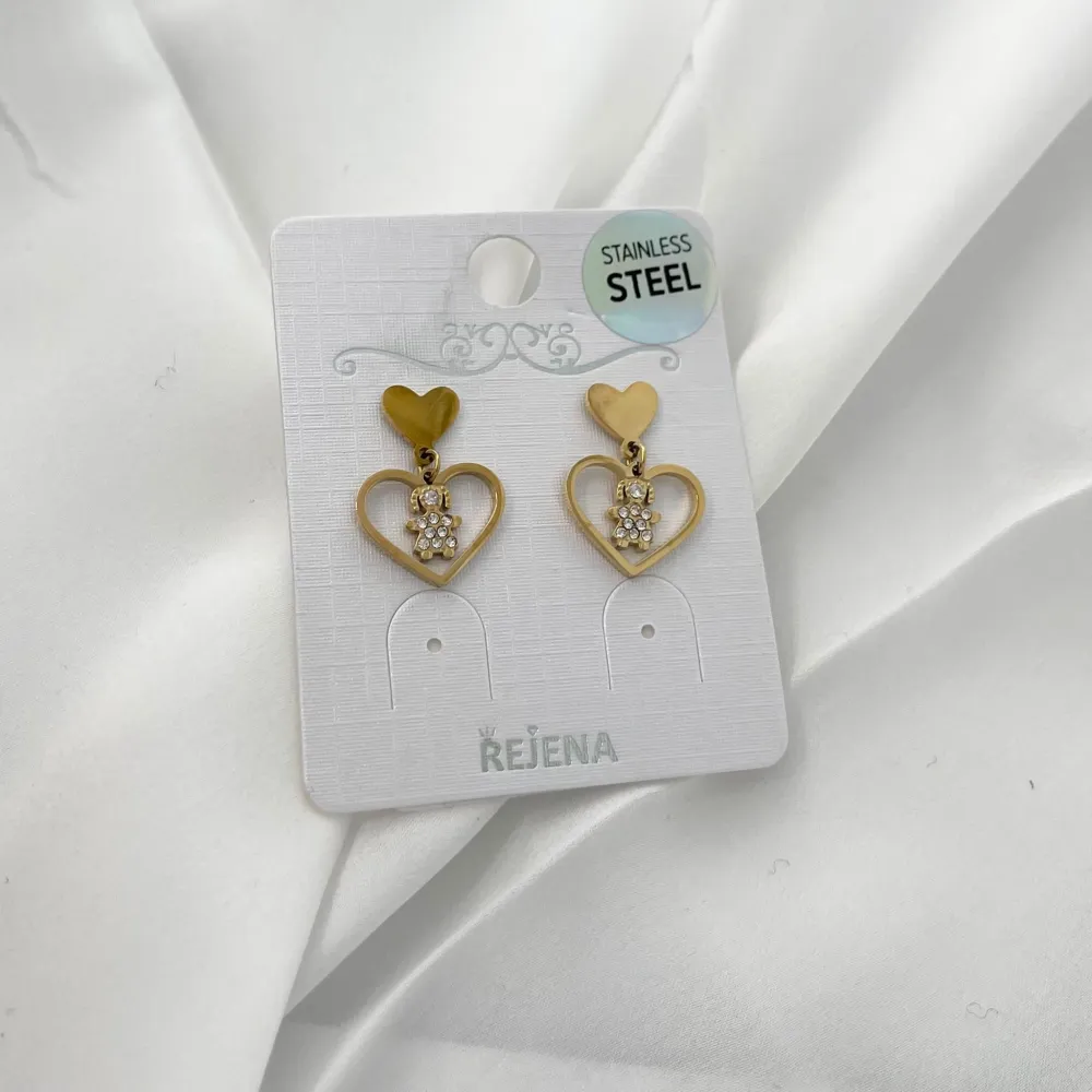 Cuore con Bimba-Orecchini Pendenti in Acciaio - OAP-103-AA1104E