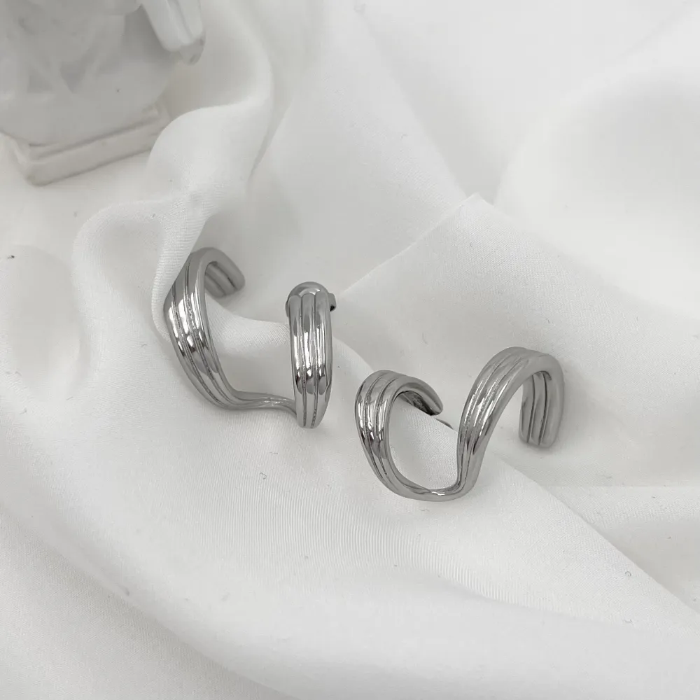 Effetto Doppio Cerchio-Orecchini in Acciaio - OAP-103-AA1358E