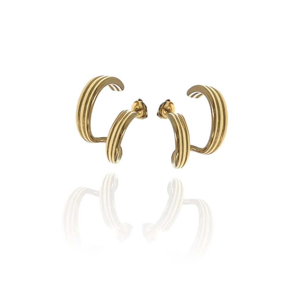 Effetto Doppio Cerchio-Orecchini in Acciaio - OAP-103-AA1358E