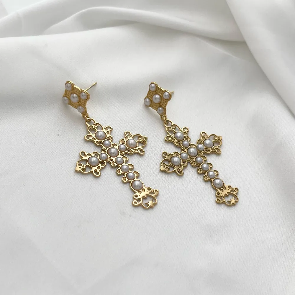 Croce con Perla-Orecchini in Acciaio - OAP-103-AA1410E