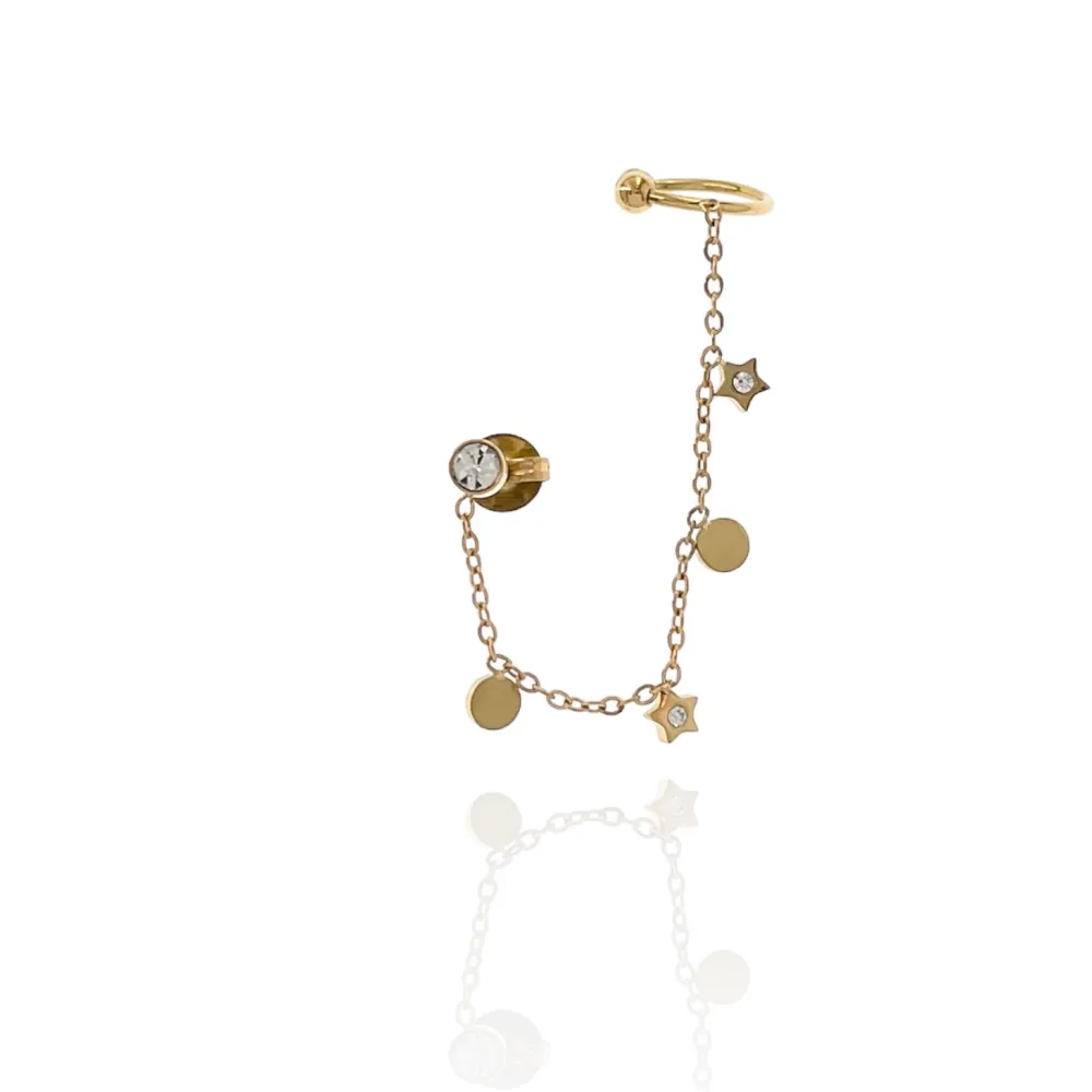 Punto Luce con Stella e Tondo-Orecchini con Earcuff in Acciaio - OAP-103-AA1707E