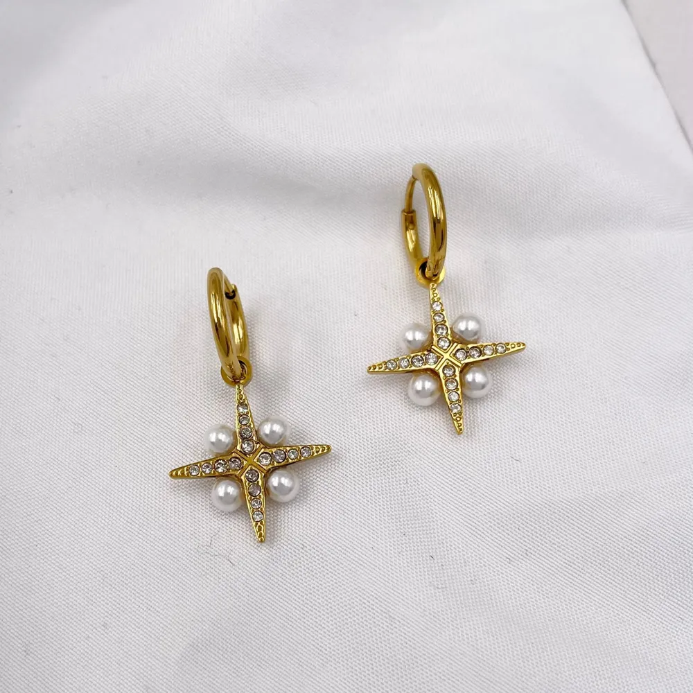 Croce Stella con Perla-Orecchini in Acciaio - OAP-103-AA191E