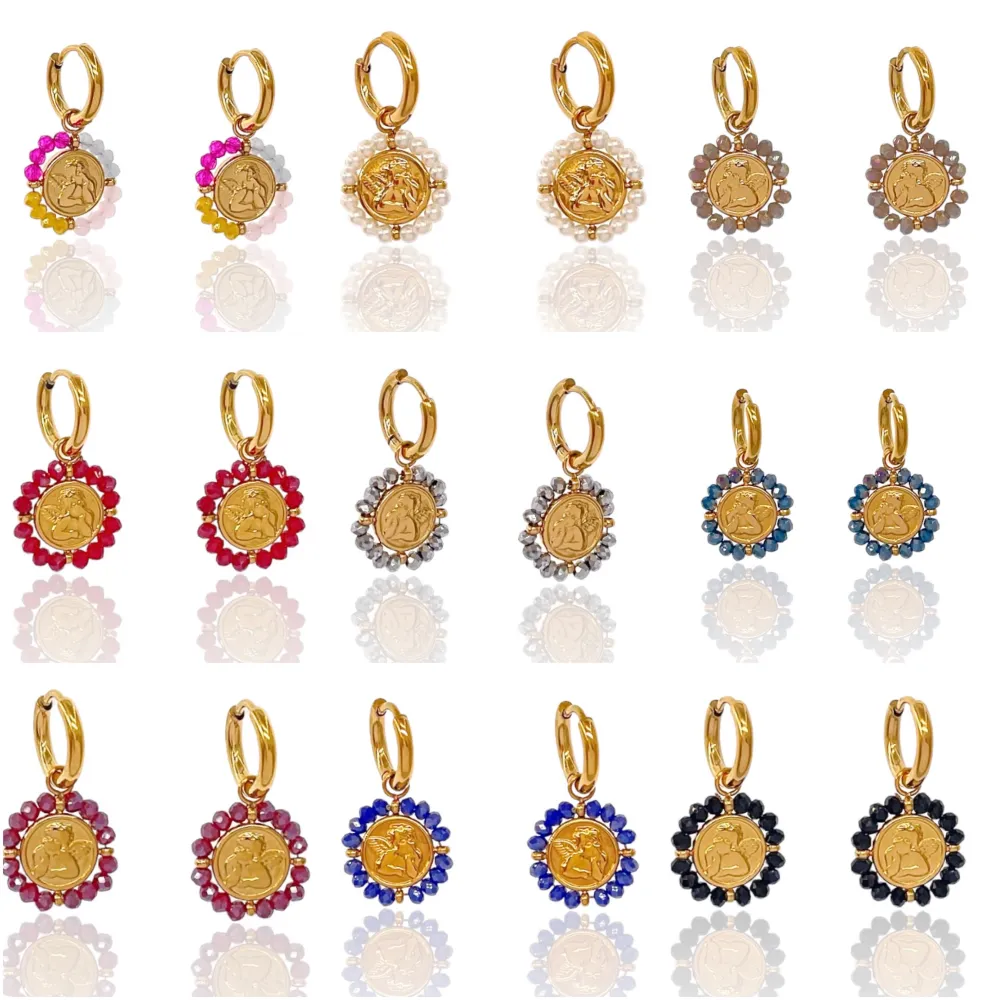 Cerchio con Angelo-Orecchini in Acciaio - OAP-103-AA2710E