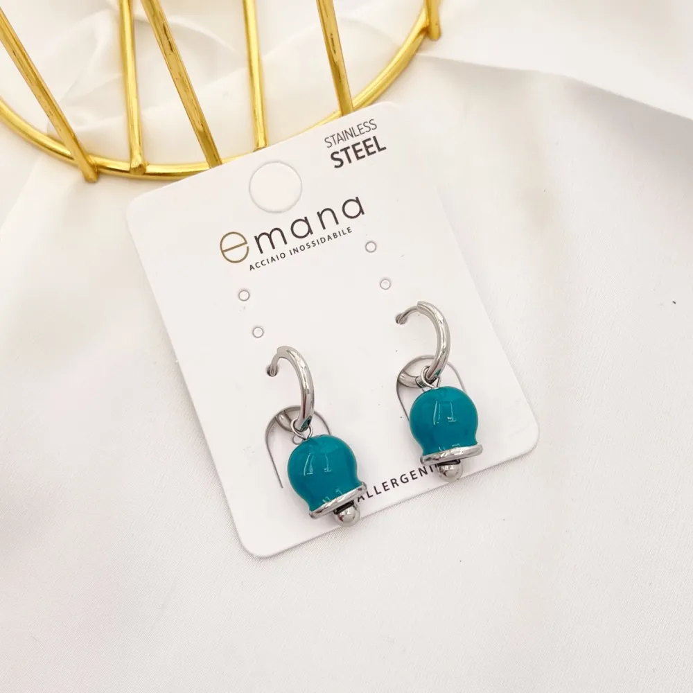 Cerchio con Campanello Smaltato-12Paia Orecchini in Acciaio - OAP-103-AA3074E