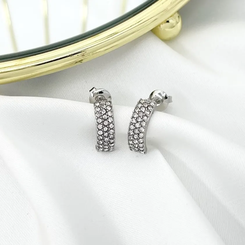 Mezzaluna con Stras-Orecchini in Acciaio - OAP-103-AA3628E