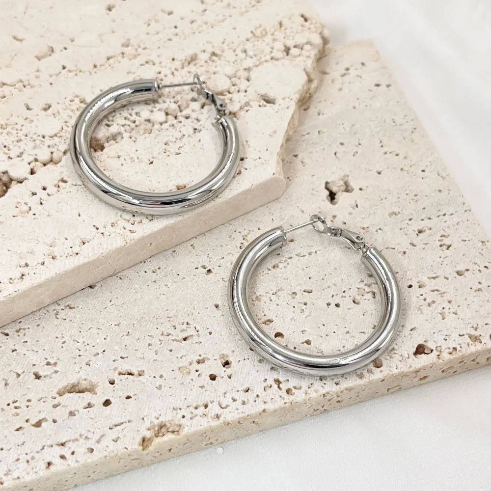 Cerchio Tubo Bombato 5x40mm-Orecchini in Acciaio - OAP-103-AA3682E 5x40mm