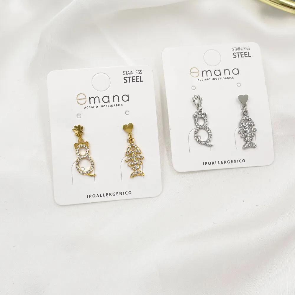 Gatto Lisca di Pesce-Orecchini in Acciaio - OAP-103-AA4560E