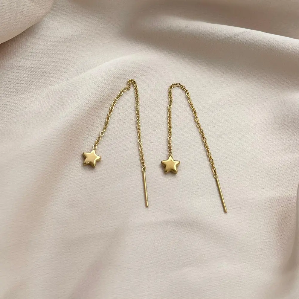 Stella Bombato Liscio-Orecchini Saliscendi in Acciaio - OAP-103-AA788E