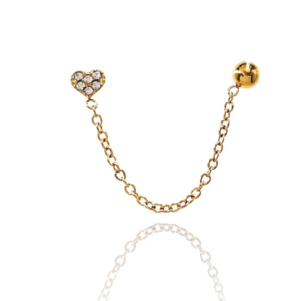 Pallina Catena Cuore con Zirconia-Orecchino Mono Saliscendi in - OAP-103-AA806E