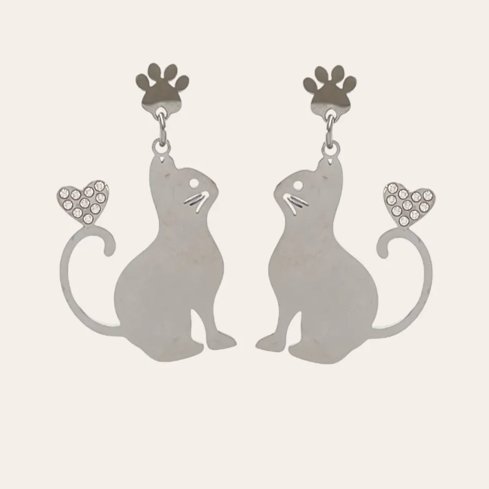 Gatto con Cuore -Orecchini in Acciaio - OAP-103-AS4560E