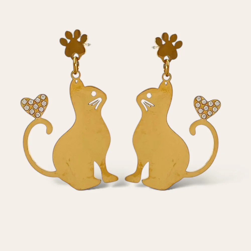 Gatto con Cuore -Orecchini in Acciaio - OAP-103-AS4560E