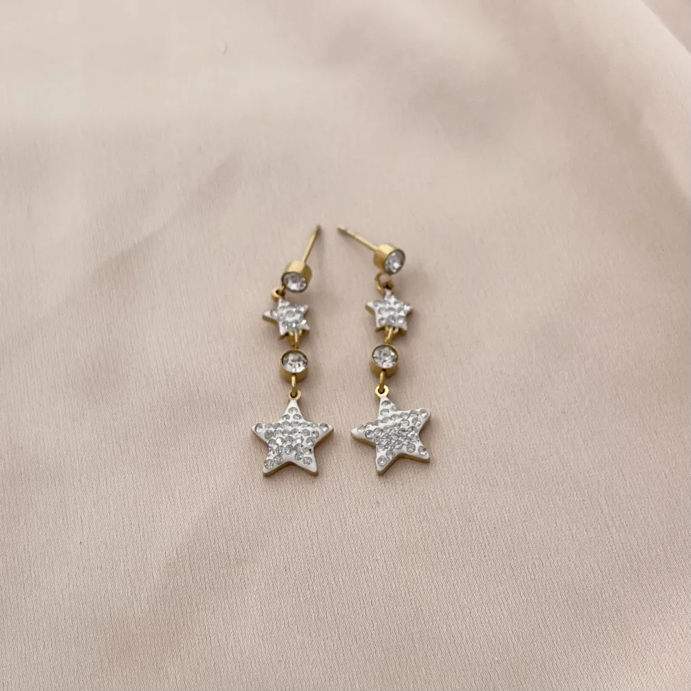 Doppia Stella con Strass-Orecchini in Acciaio - OAP-413-1210