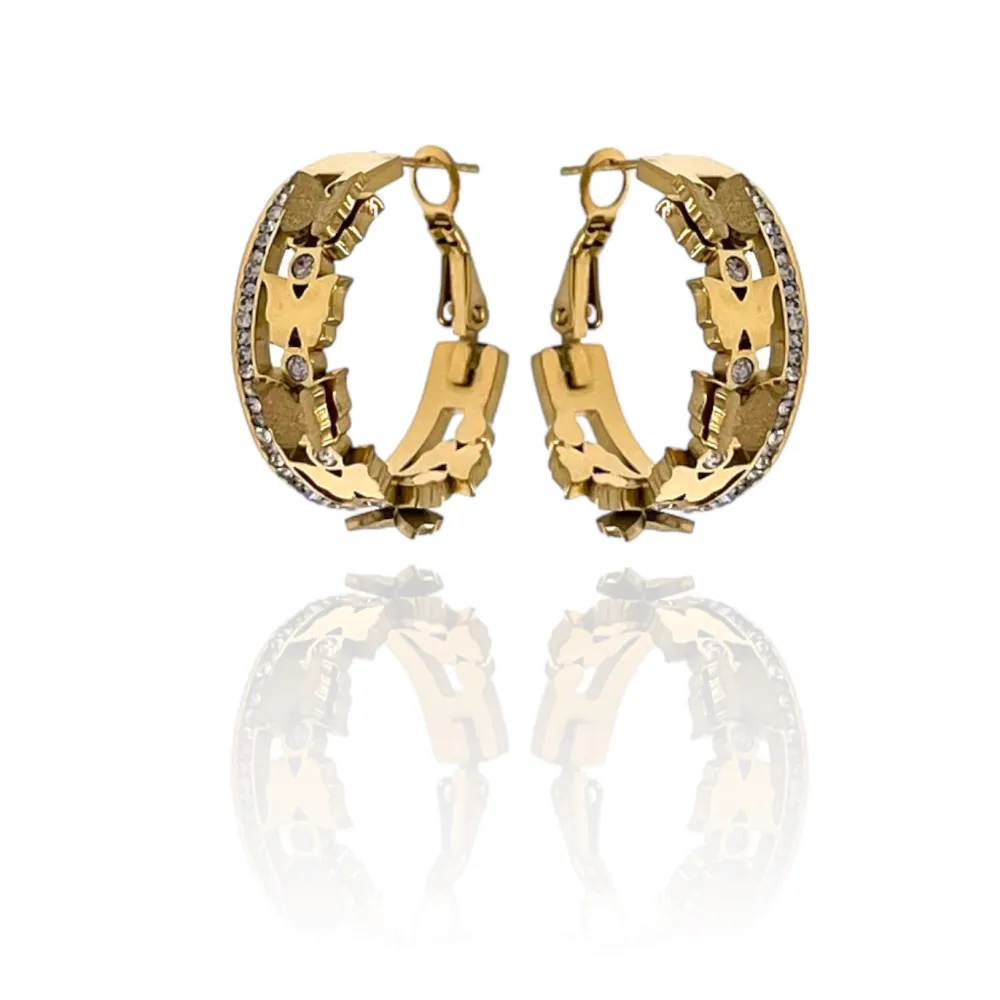 Cerchio con Farfalla-Orecchini in Acciaio - OAP-413-1390