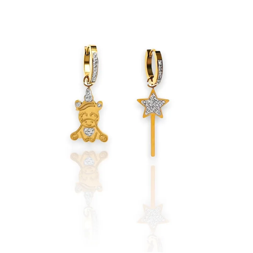 Unicorno Bacchetta Magica-Orecchini in Acciaio - OAP-413-751