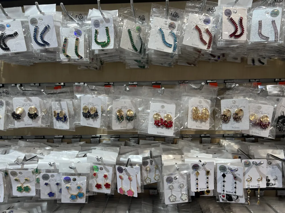 Bottone con Cristalli-Orecchini in Acciaio - OAP-428-11