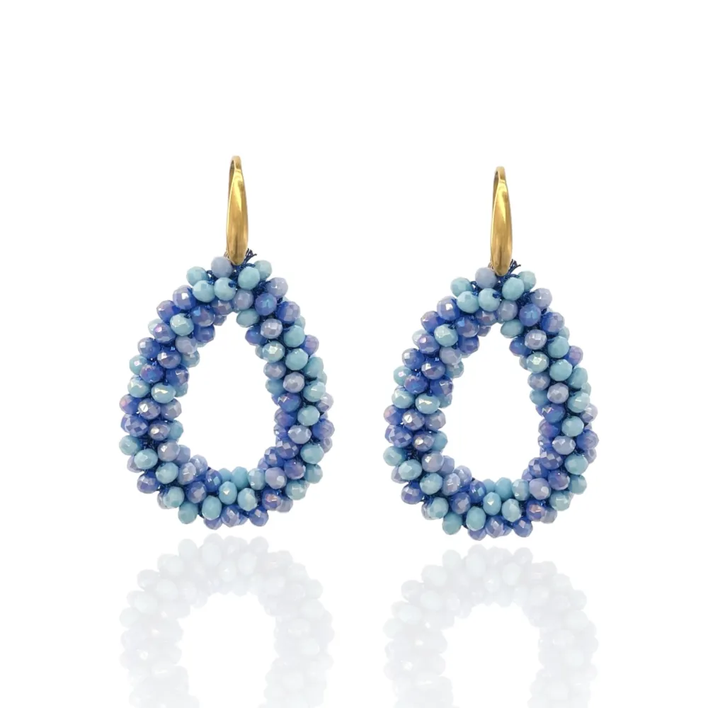 Goccia con Cristalli Colorati-Orecchini in Acciaio - OAP-428-13