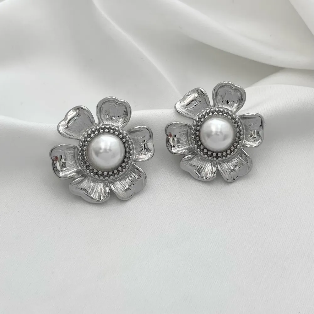 Fiore con Perla-Orecchini in Acciaio - OAP-729-10