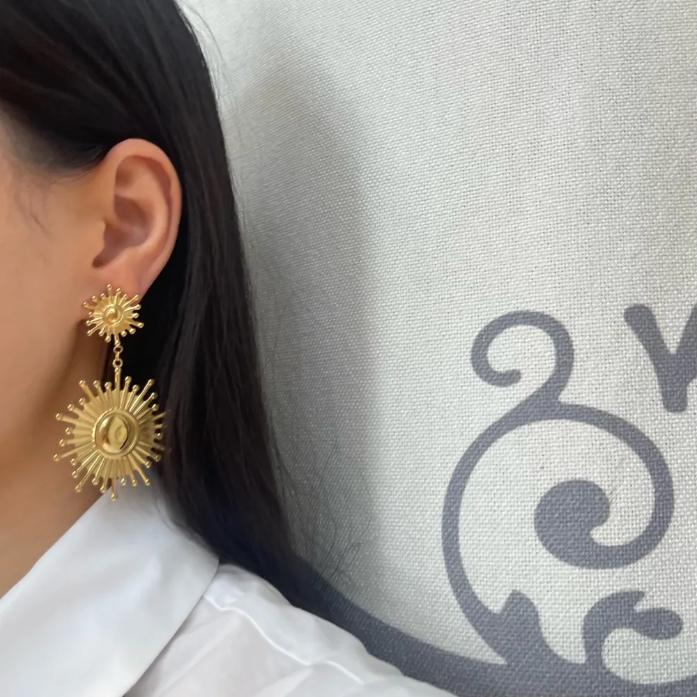 Doppio Cerchio Sole-Orecchini in Acciaio - OAP-732-49