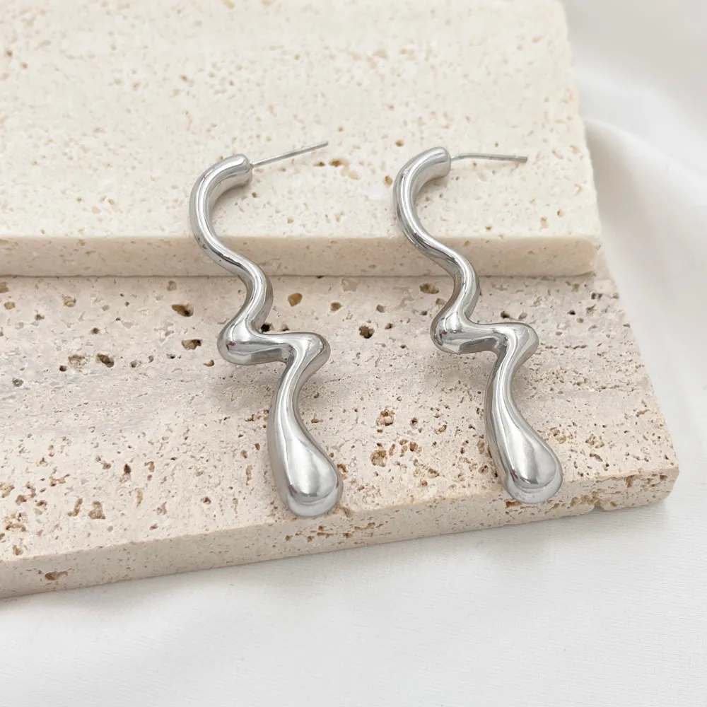 Goccia Lavorata -Orecchini in Acciaio - OAP-754-05