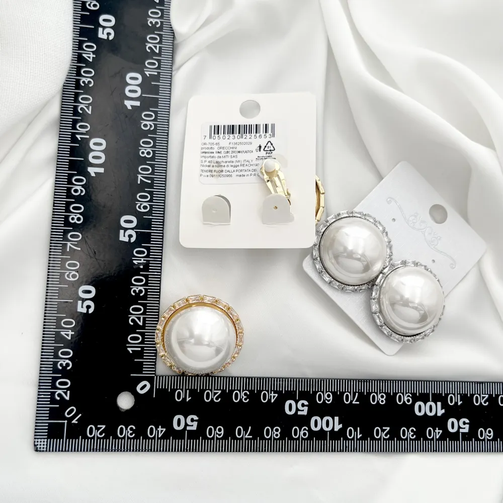 Perla Tondo con Strass-Orecchini a clip con Zirconia - OMK-705-65