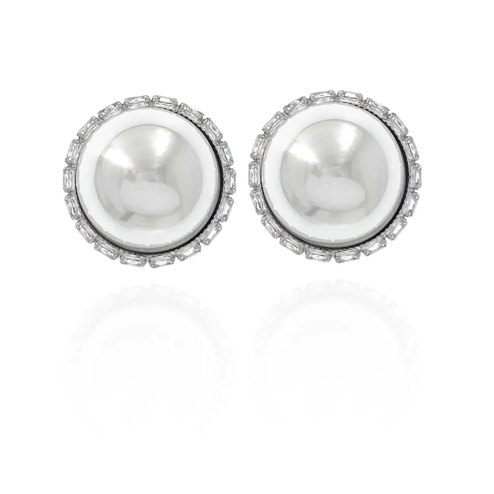 Perla Tondo con Strass-Orecchini a clip con Zirconia - OMK-705-65