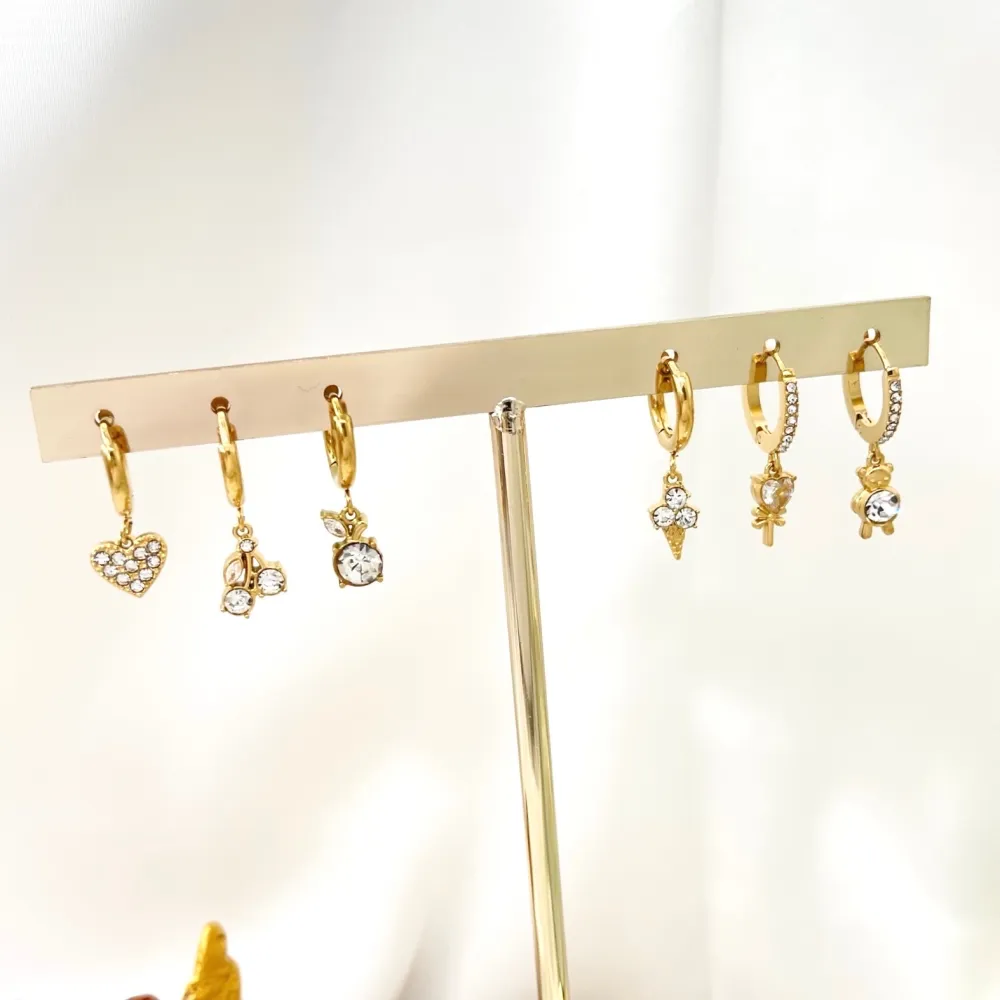 Gelato Ciliegia Orsetto--Set 6pz Orecchini in Acciaio - OPA-103-A3334E