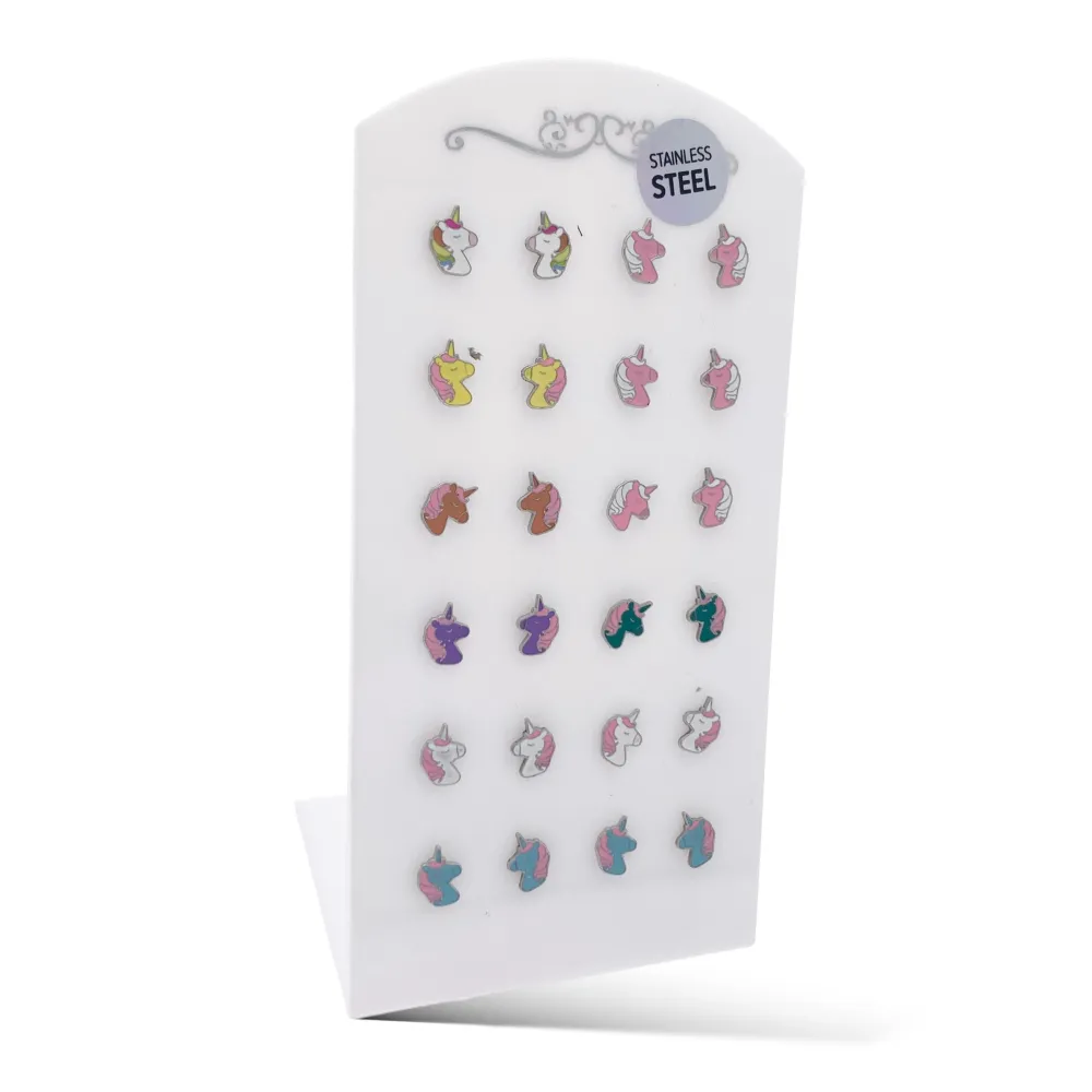 Unicorno Smaltato-12Paia Orecchini a Lobo in Acciaio - OPA-103-AA2408E