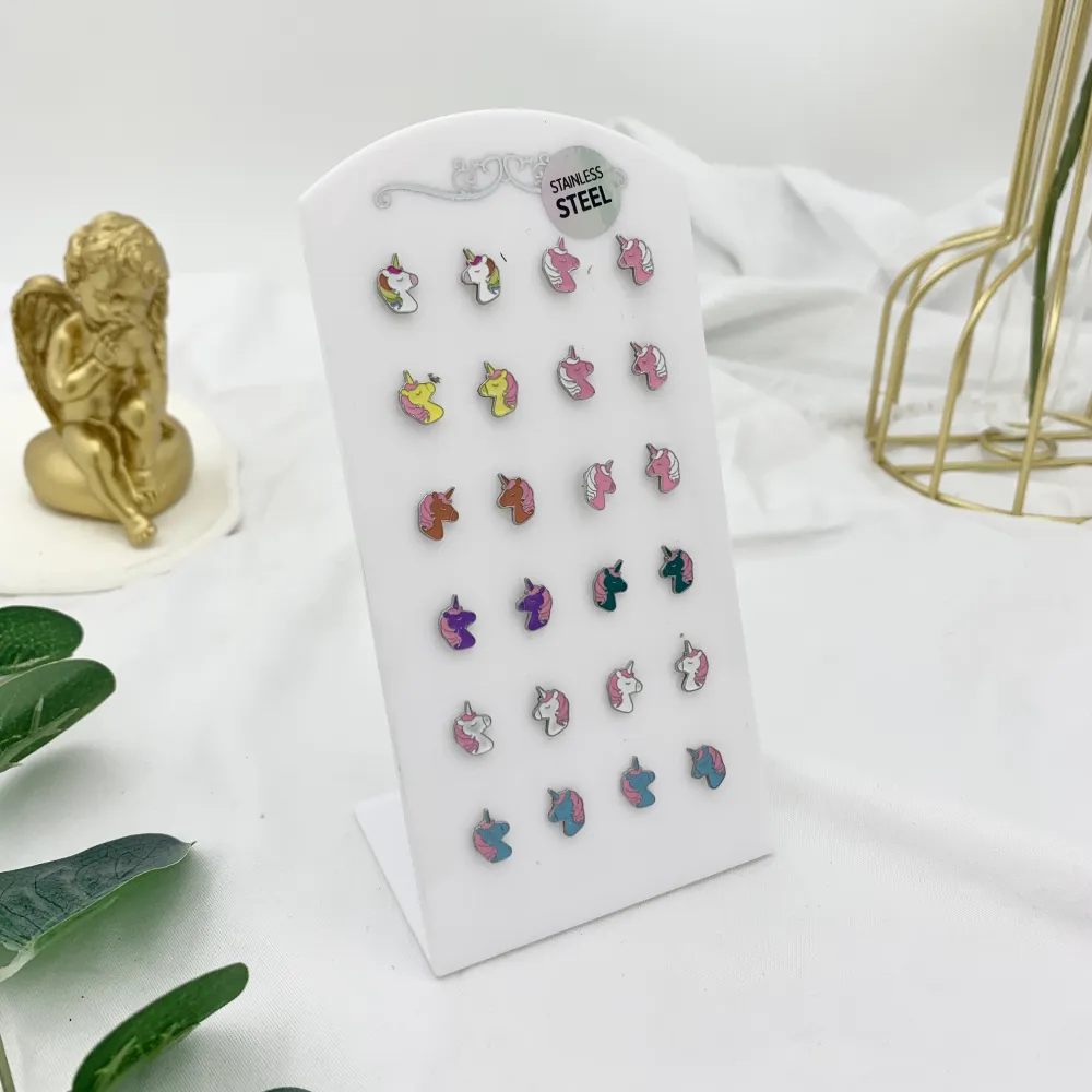 Unicorno Smaltato-12Paia Orecchini a Lobo in Acciaio - OPA-103-AA2408E