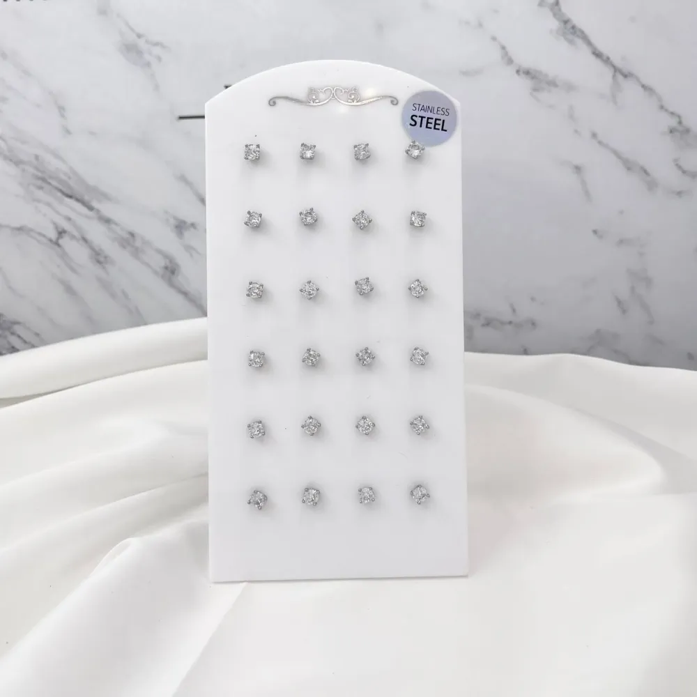 Punto Luce 4mm 4 Griffe -12 Paia Orecchini in Acciaio - OPA-103-AA246E 4mm