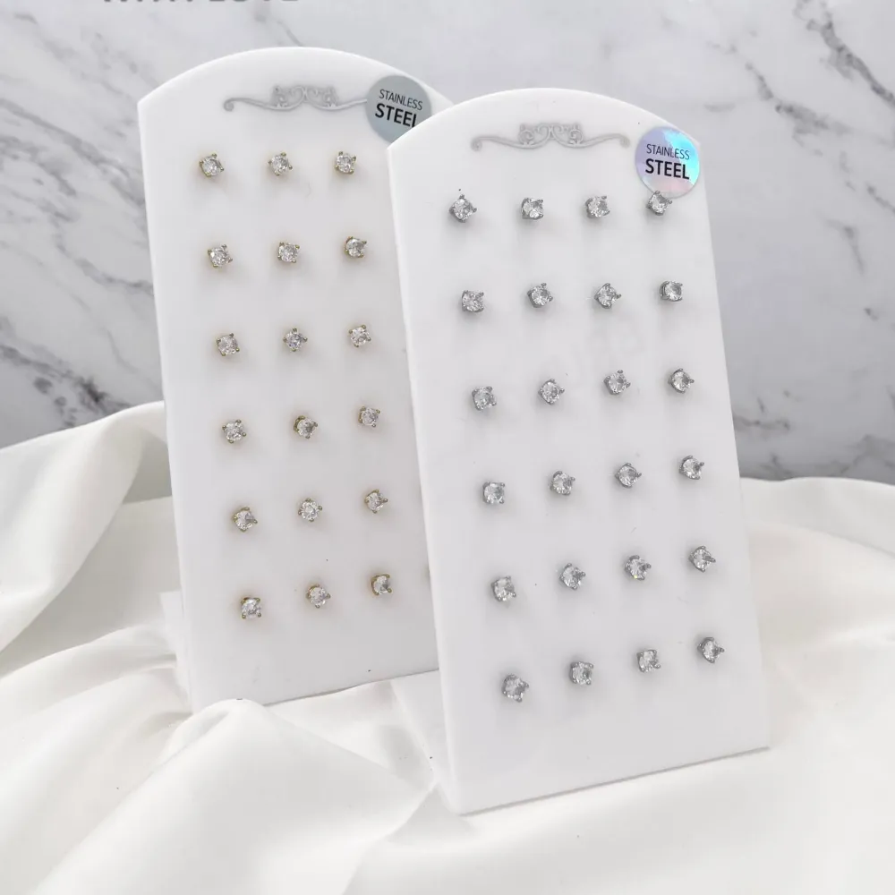 Punto Luce 4mm 4 Griffe -12 Paia Orecchini in Acciaio - OPA-103-AA246E 4mm