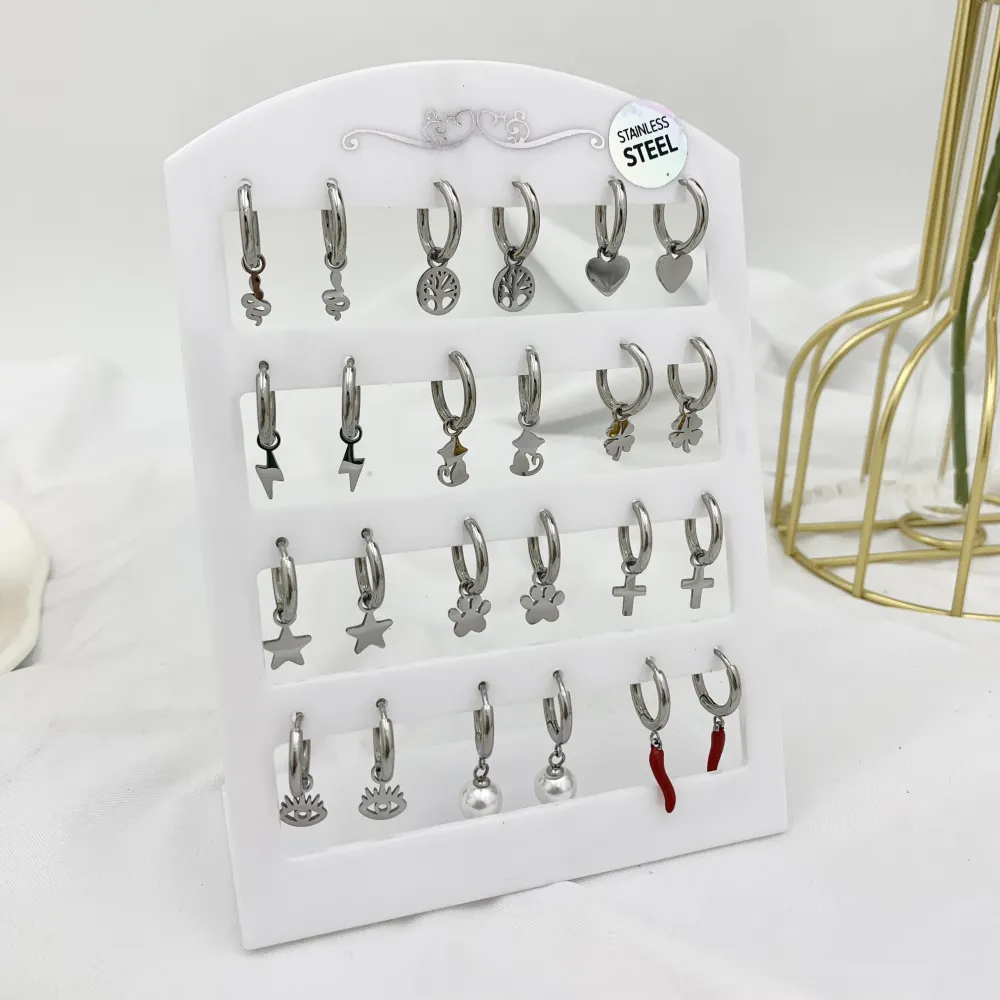 Mix Soggetti Semplici-12Paia Orecchini in Acciaio - OPA-103-AA3082-3093E