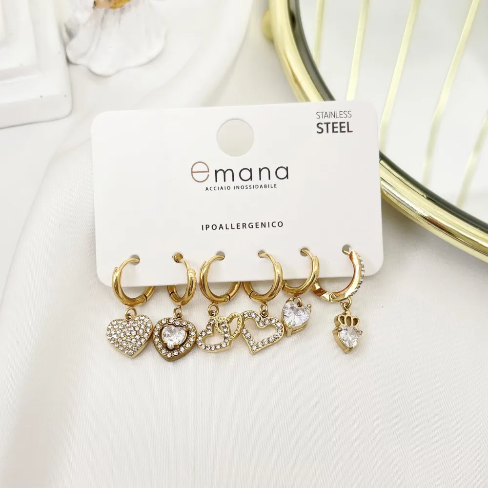 Cuore -Set 6pz Orecchini in Acciaio - OPA-103-AA3336E