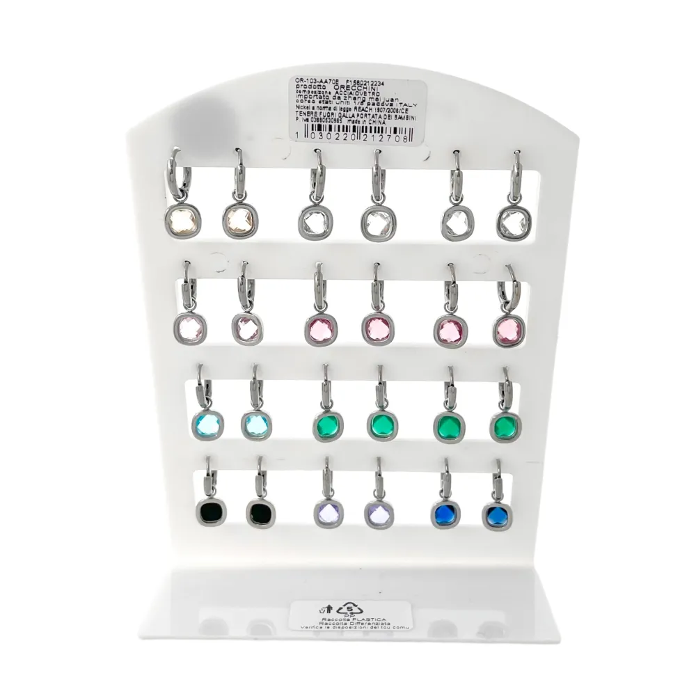 Cerchio con Piedtra Quadrata-12Paia Orecchini in Acciaio - OPA103-AA70E