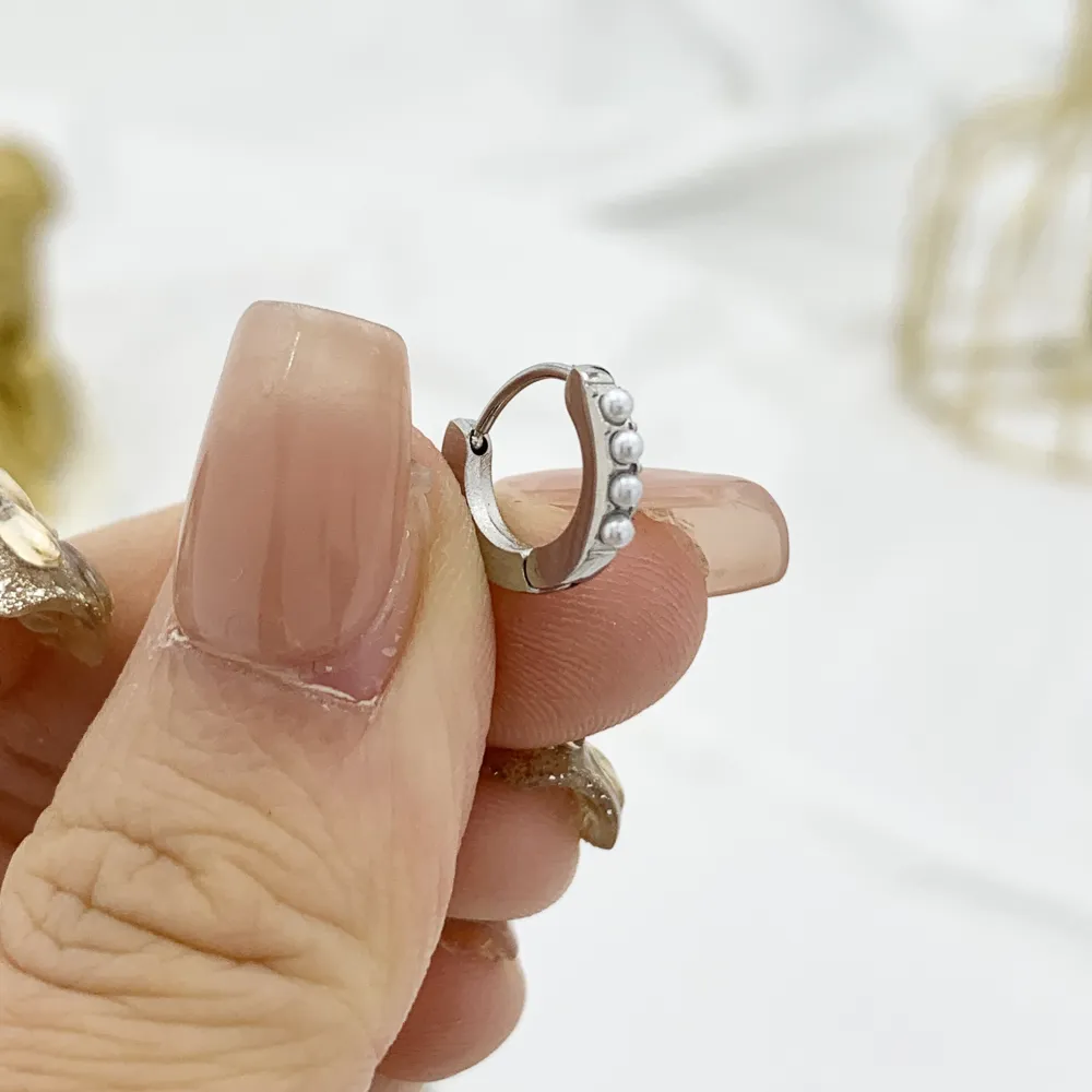 Cerchio con Perla-12Paia Orecchini in Acciaio - OPA-103-AA970E 8mm