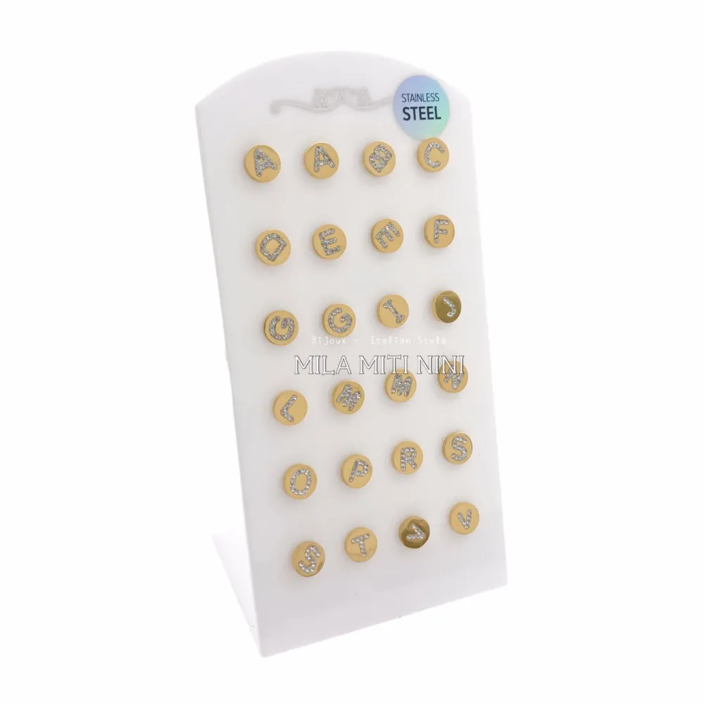 OPA413-692-Iniziale Strass Tondo-12 Paia Orecchini in Acciaio - OPA413-692-Iniziale Strass Tondo-12 Paia Orecchini in Acciaio