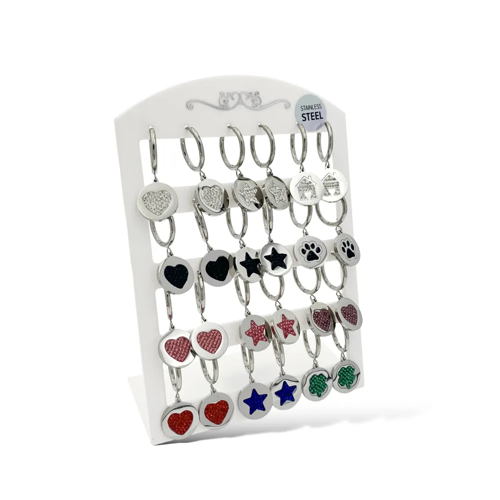 Tondo con Soggetti Mix-12Paia Orecchini in Acciaio - OPA-413-745