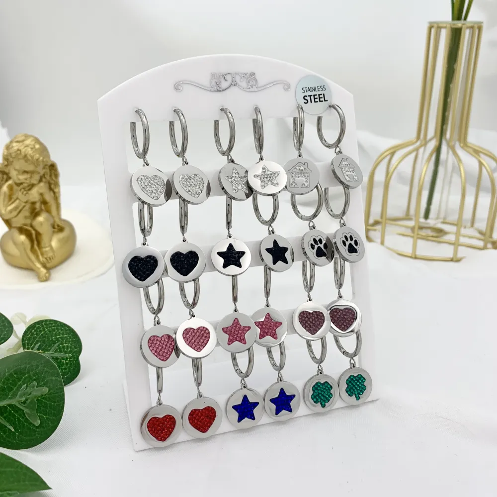 Tondo con Soggetti Mix-12Paia Orecchini in Acciaio - OPA-413-745