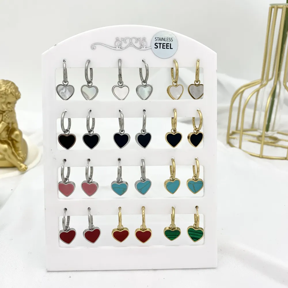 Cuore Smaltato-12Paia Orecchini in Acciaio - OPA-413-868