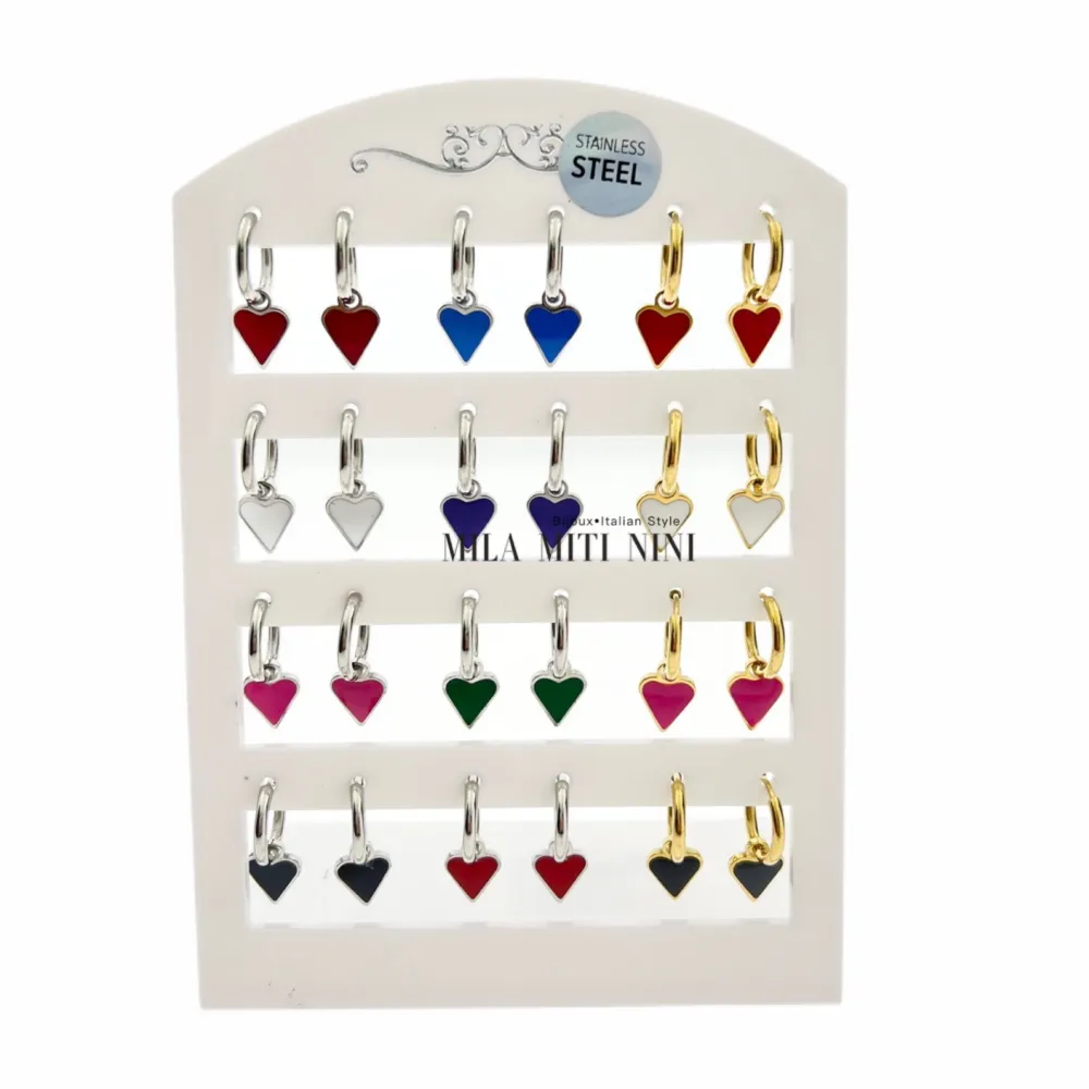 OPA450-346-2x10mm Cuore Smaltato-12 Paia Orecchini in Acciaio - OPA-450-346 2x10mm