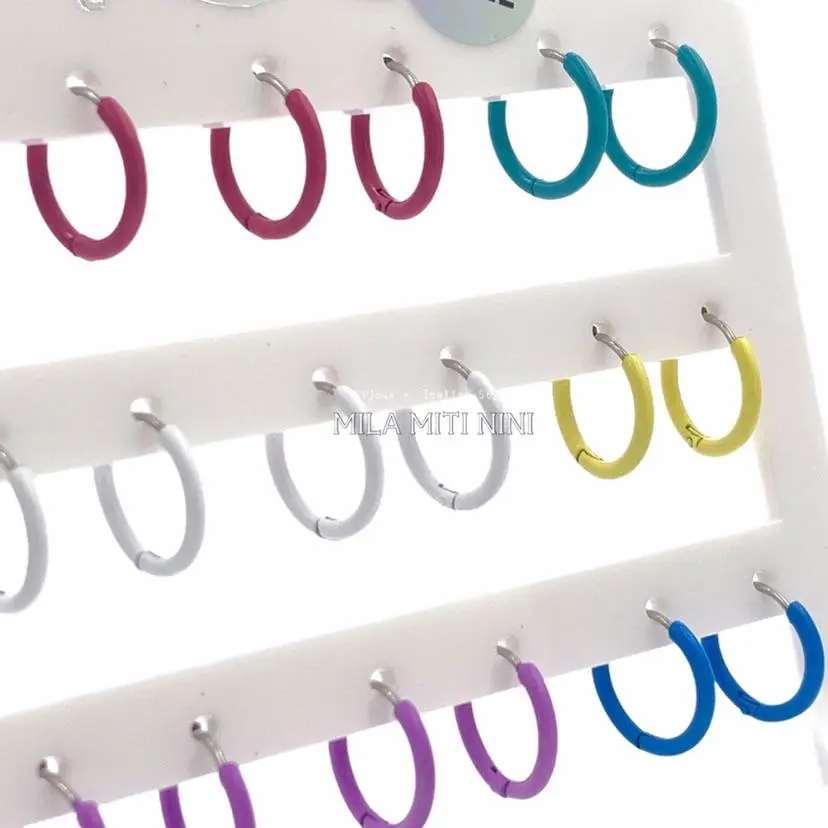 OPA450-364-Cerchi Colorati-12 Paia Orecchini in Acciaio - OPA450-364-Cerchi Colorati-12 Paia Orecchini in Acciaio