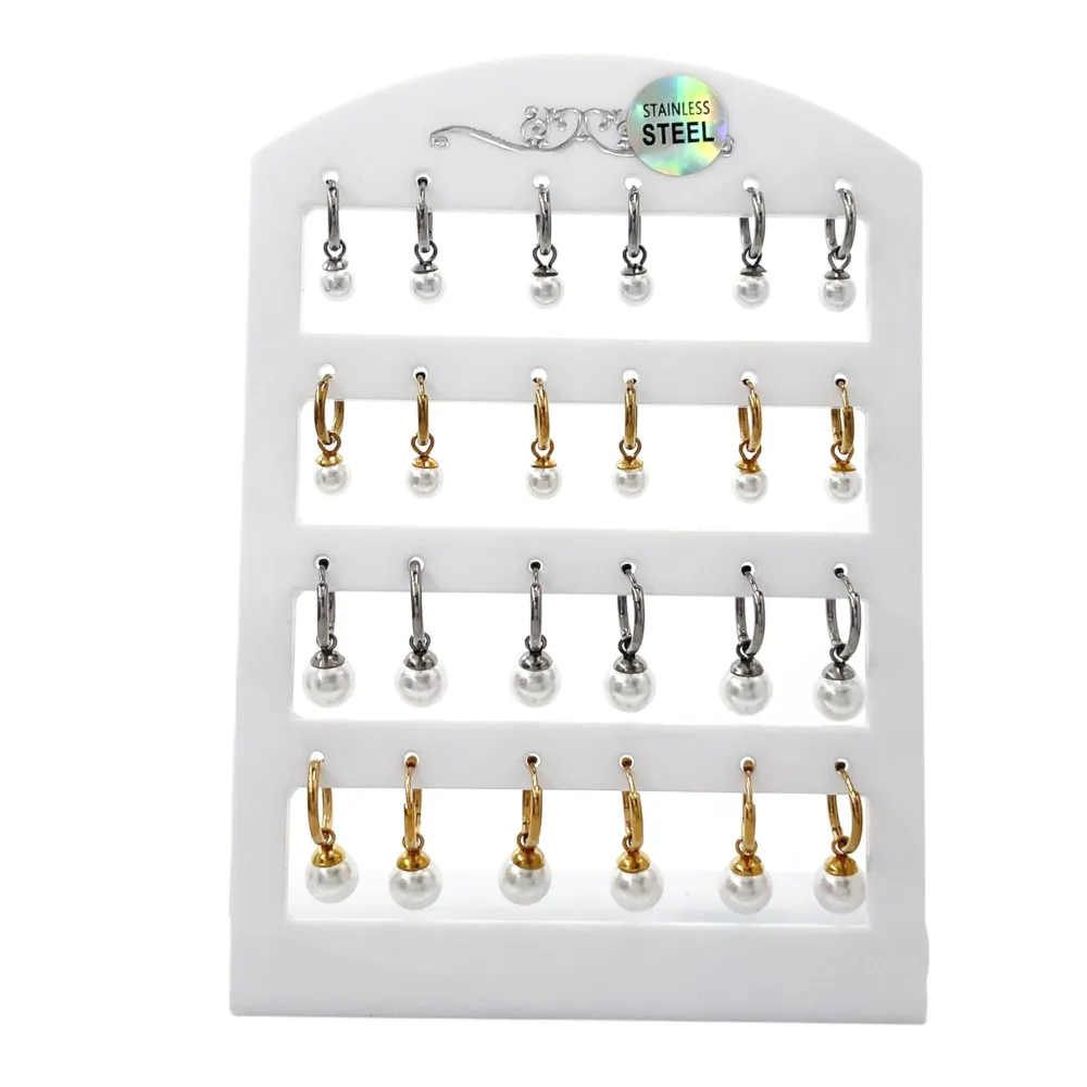 Cerchio con Perla-12 Paia Orecchini in Acciaio - OPA-450-375