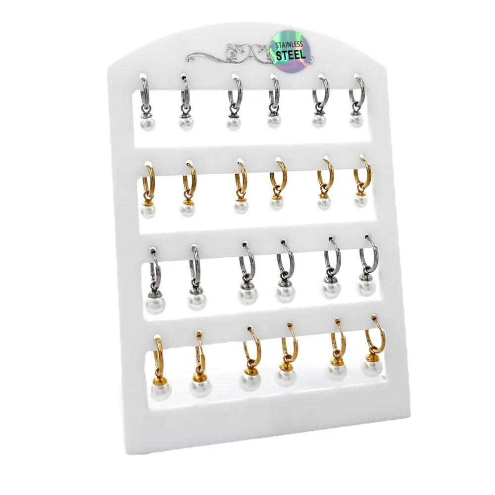 Cerchio con Perla-12 Paia Orecchini in Acciaio - OPA-450-375